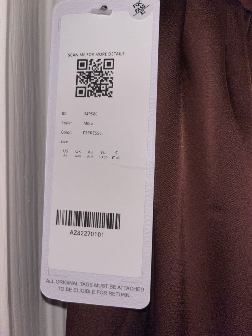 NEW WITH TAGS Azazie Mika Espresso Brown Dress Size 4 Stretch Satin NWT - Picture 3 of 5